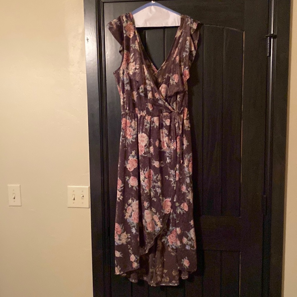 MaiTai Gray floral velvet wrap dress